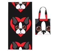 Poadnly Boston Terrier Face, 2 in 1 Packable Towel Bag, Beach Towels with Tote Bag for Travel Holiday Camping