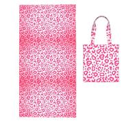 Poadnly Bright Pink Leopard Skin Pattern, 2 in 1 Packable Towel Bag, Beach Towels with Tote Bag for Travel Holiday Camping