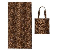 Poadnly Brown Leopard Animal Print, 2 in 1 Packable Towel Bag, Beach Towels with Tote Bag for Travel Holiday Camping