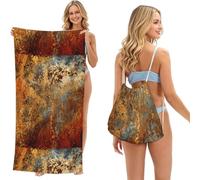Poadnly Brown Rust Colorful Metal Rusty, 2 in 1 Packable Towel Bag, Beach Towels with Drawstring Backpack for Travel Holiday Camping
