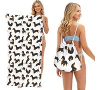 Poadnly Cartoon Dachshund, 2 in 1 Packable Towel Bag, Beach Towels with Drawstring Backpack for Travel Holiday Camping