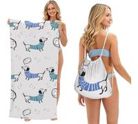 Poadnly Cartoon Dachshund, 2 in 1 Packable Towel Bag, Beach Towels with Drawstring Backpack for Travel Holiday Camping