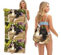 Poadnly Cavalier King Charles Spaniel, 2 in 1 Packable Towel Bag, Beach Towels with Drawstring Backpack for Travel Holiday Camping
