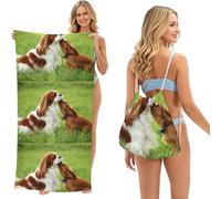 Poadnly Cavalier King Charles Spaniel, 2 in 1 Packable Towel Bag, Beach Towels with Drawstring Backpack for Travel Holiday Camping