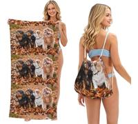 Poadnly Cavalier King Charles Spaniel Autumn Puppies, 2 in 1 Packable Towel Bag, Beach Towels with Drawstring Backpack for Travel Holiday Camping