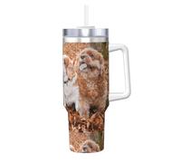 Poadnly Cavalier King Charles Spaniel Autumn Puppies,40oz Ice Bully Cup with Handle Lid Straw Stainless Steel Mug Car Coffee Cup
