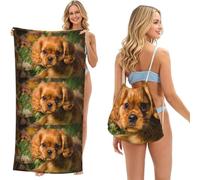 Poadnly Cavalier King Charles Spaniel Brown Curly Dogs, 2 in 1 Packable Towel Bag, Beach Towels with Drawstring Backpack for Travel Holiday Camping