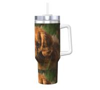 Poadnly Cavalier King Charles Spaniel Brown Curly Dogs,40oz Ice Bully Cup with Handle Lid Straw Stainless Steel Mug Car Coffee Cup