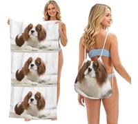 Poadnly Cavalier King Charles Spaniel Brown Spaniel, 2 in 1 Packable Towel Bag, Beach Towels with Drawstring Backpack for Travel Holiday Camping