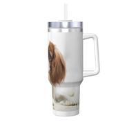 Poadnly Cavalier King Charles Spaniel Brown Spaniel,40oz Ice Bully Cup with Handle Lid Straw Stainless Steel Mug Car Coffee Cup