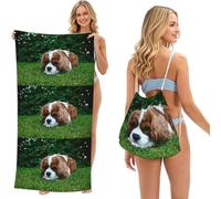 Poadnly Cavalier King Charles Spaniel Brownish White, 2 in 1 Packable Towel Bag, Beach Towels with Drawstring Backpack for Travel Holiday Camping