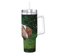 Poadnly Cavalier King Charles Spaniel Brownish White,40oz Ice Bully Cup with Handle Lid Straw Stainless Steel Mug Car Coffee Cup