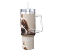 Poadnly Cavalier King Charles Spaniel Cute Dogs Pets,40oz Ice Bully Cup with Handle Lid Straw Stainless Steel Mug Car Coffee Cup