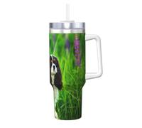Poadnly Cavalier King Charles Spaniel Dog Lupin Flowers,40oz Ice Bully Cup with Handle Lid Straw Stainless Steel Mug Car Coffee Cup
