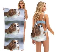 Poadnly Cavalier King Charles Spaniel Face, 2 in 1 Packable Towel Bag, Beach Towels with Drawstring Backpack for Travel Holiday Camping