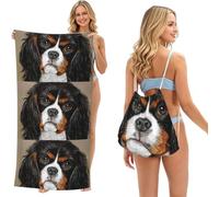 Poadnly Cavalier King Charles Spaniel Gift Dog, 2 in 1 Packable Towel Bag, Beach Towels with Drawstring Backpack for Travel Holiday Camping