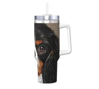 Poadnly Cavalier King Charles Spaniel Gift Dog,40oz Ice Bully Cup with Handle Lid Straw Stainless Steel Mug Car Coffee Cup