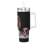 Poadnly Cavalier King Charles Spaniel Mother with Cubs,40oz Ice Bully Cup with Handle Lid Straw Stainless Steel Mug Car Coffee Cup