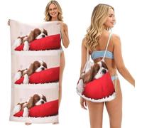 Poadnly Cavalier King Charles Spaniel Pattern, 2 in 1 Packable Towel Bag, Beach Towels with Drawstring Backpack for Travel Holiday Camping