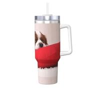 Poadnly Cavalier King Charles Spaniel Pattern,40oz Ice Bully Cup with Handle Lid Straw Stainless Steel Mug Car Coffee Cup