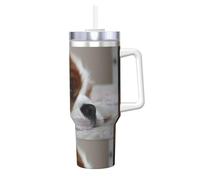 Poadnly Cavalier King Charles Spaniel Pets Puppy Dogs,40oz Ice Bully Cup with Handle Lid Straw Stainless Steel Mug Car Coffee Cup