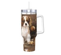 Poadnly Cavalier King Charles Spaniel Small Puppies,40oz Ice Bully Cup with Handle Lid Straw Stainless Steel Mug Car Coffee Cup