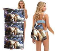 Poadnly Cavalier King Charles Spaniel Small Spaniel, 2 in 1 Packable Towel Bag, Beach Towels with Drawstring Backpack for Travel Holiday Camping