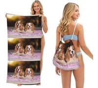 Poadnly Cavalier King Charles Spaniel White Brown Dogs, 2 in 1 Packable Towel Bag, Beach Towels with Drawstring Backpack for Travel Holiday Camping