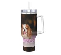 Poadnly Cavalier King Charles Spaniel White Brown Dogs,40oz Ice Bully Cup with Handle Lid Straw Stainless Steel Mug Car Coffee Cup