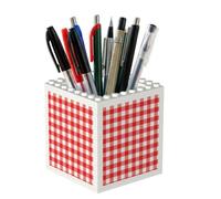 Poadnly Checkered Geometric Red And White Squares, Pen Pot Pencil Holder for Office Home School, Compact Desk Organiser for Office Stationery