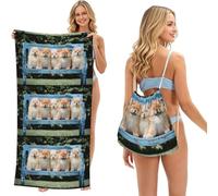 Poadnly Chow-Chow Cute Dogs Five Puppies, 2 in 1 Packable Towel Bag, Beach Towels with Drawstring Backpack for Travel Holiday Camping