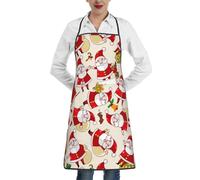 Poadnly Christmas Santa Claus Xmas, Kitchen Aprons With Pockets,Adjustable Waterproof Chef Cooking Bib Apron