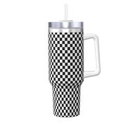 Poadnly Classic Black and White Race Check Checkered Geometric Win,40oz Ice Bully Cup with Handle Lid Straw Stainless Steel Mug Car Coffee Cup