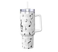 Poadnly Clef Music Notes Sheet Symbol Treble Abstract,40oz Ice Bully Cup with Handle Lid Straw Stainless Steel Mug Car Coffee Cup