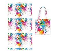 Poadnly Colored Splashes All Over The Soccer, 2 in 1 Packable Towel Bag, Beach Towels with Tote Bag for Travel Holiday Camping