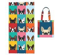 Poadnly Colorful Boston Terrier Print, 2 in 1 Packable Towel Bag, Beach Towels with Tote Bag for Travel Holiday Camping