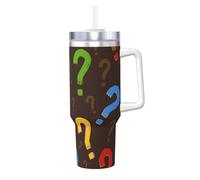 Poadnly Colorful Question Mark,40oz Ice Bully Cup with Handle Lid Straw Stainless Steel Mug Car Coffee Cup