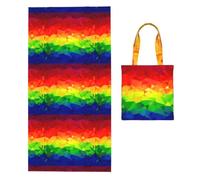 Poadnly Colorful Rainbow Tie, 2 in 1 Packable Towel Bag, Beach Towels with Tote Bag for Travel Holiday Camping