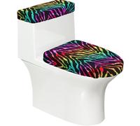 Poadnly Colorful Rainbow Zebra,Toilet Lid Covers Reusable Set of 2 Tank Lid Covers, Dust Splash Resistant for Bathroom Decor