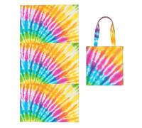 Poadnly Colorful Spiral Tie Dye Rainbow, 2 in 1 Packable Towel Bag, Beach Towels with Tote Bag for Travel Holiday Camping
