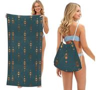 Poadnly Copper Art Deco On Emerald, 2 in 1 Packable Towel Bag, Beach Towels with Drawstring Backpack for Travel Holiday Camping