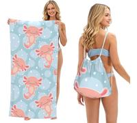 Poadnly Cute Axolotl, 2 in 1 Packable Towel Bag, Beach Towels with Drawstring Backpack for Travel Holiday Camping