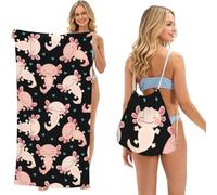 Poadnly Cute Axolotl, 2 in 1 Packable Towel Bag, Beach Towels with Drawstring Backpack for Travel Holiday Camping