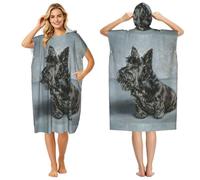 Poadnly Cute Black Scottish Terrier Dog Art, Adult Hooded Beach Towel 90 x 110 cm,Changing Bath Robe, Surf Poncho Towel For Women Men