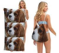 Poadnly Cute Cavalier King Charles Spaniel, 2 in 1 Packable Towel Bag, Beach Towels with Drawstring Backpack for Travel Holiday Camping