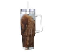 Poadnly Cute Cavalier King Charles Spaniel,40oz Ice Bully Cup with Handle Lid Straw Stainless Steel Mug Car Coffee Cup