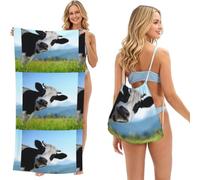 Poadnly Cute Cow Printed, 2 in 1 Packable Towel Bag, Beach Towels with Drawstring Backpack for Travel Holiday Camping