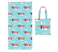 Poadnly Cute Dachshund Dog Pattern, 2 in 1 Packable Towel Bag, Beach Towels with Tote Bag for Travel Holiday Camping
