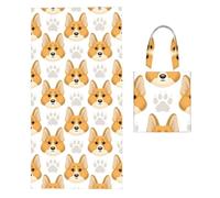 Poadnly Cute Dog Face Paw Prints, 2 in 1 Packable Towel Bag, Beach Towels with Tote Bag for Travel Holiday Camping