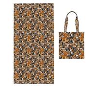 Poadnly Cute Dog Pattern, 2 in 1 Packable Towel Bag, Beach Towels with Tote Bag for Travel Holiday Camping